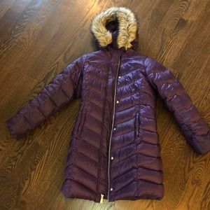 Lands End girls puffed fur hood 10-12 purple